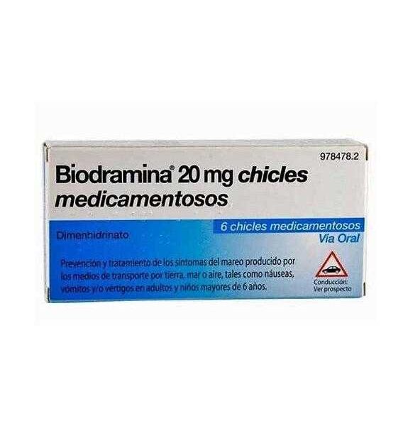Biodramina 20 mg 6 chicles medicamentosos