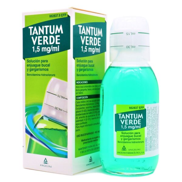 Tantum verde 1,5 mg/ml solucion para gargarismos y enjuague bucal 1 frasco 240 ml
