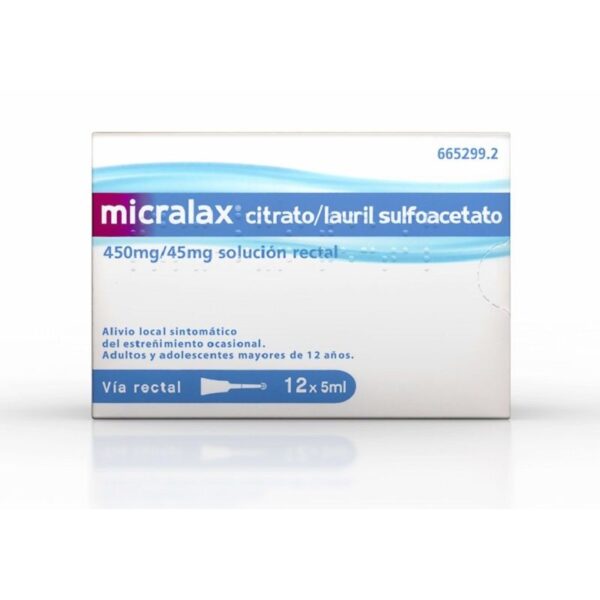 Micralax citrato/lauril sulfoacetato 450 mg/ml + 45 mg/ml solucion rectal 12 enemas 5 ml