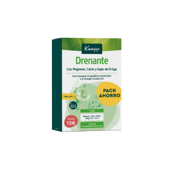 Kneipp drenante 3 tubos 20 comprimidos efervescentes sabor piña pack promo