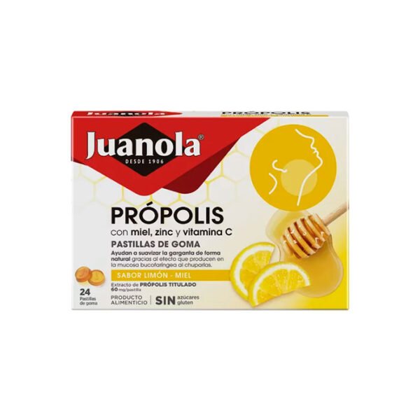 Juanola propolis miel zinc y vitamina c 24 pastillas de goma sabor limon miel